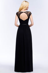 Elegant Lace Black V-Neck Sleeveless Bridesmaid Dresses with Hollowout Back